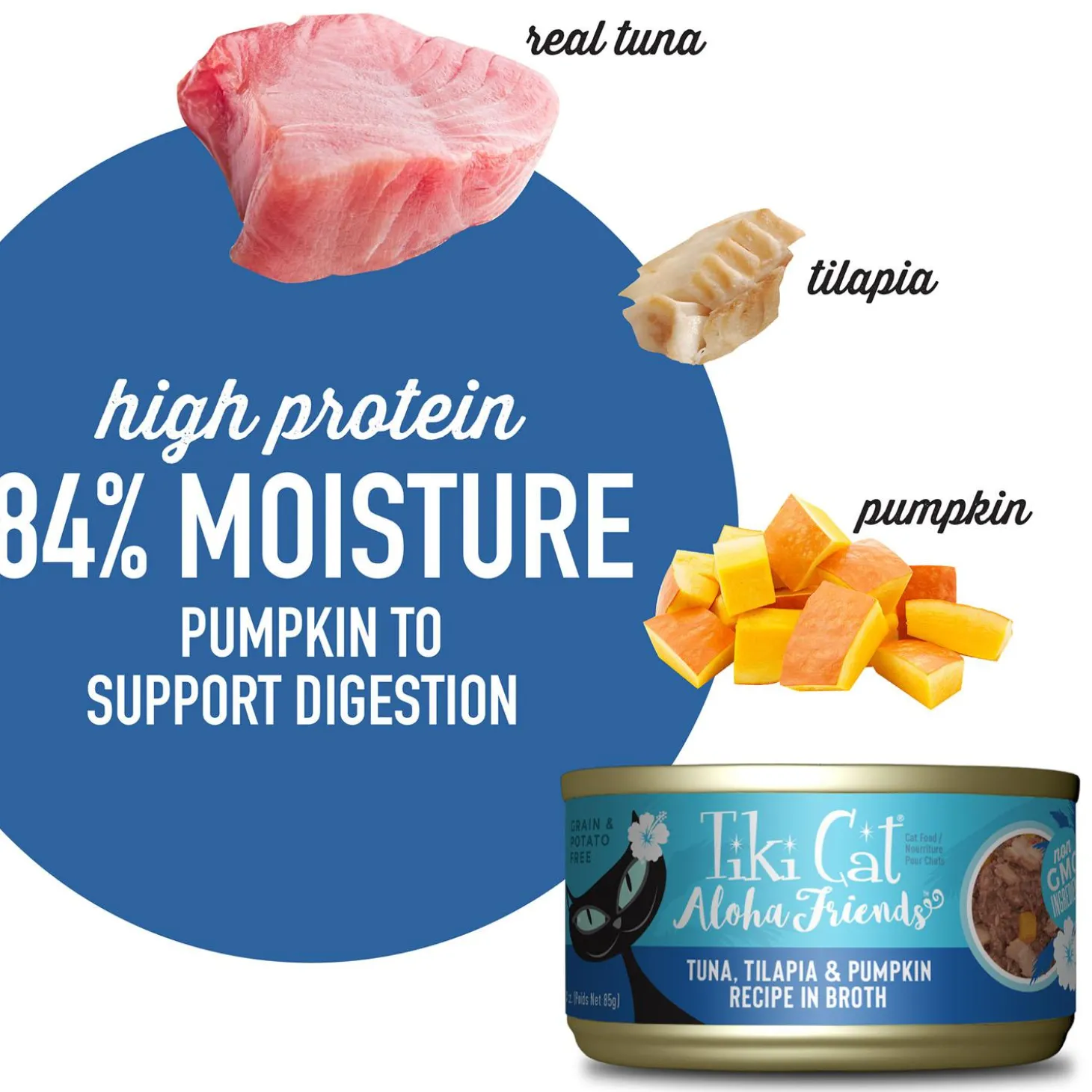 Aloha Friends Tuna, Tilapia & Pumpkin Recipe in Broth Cat Food