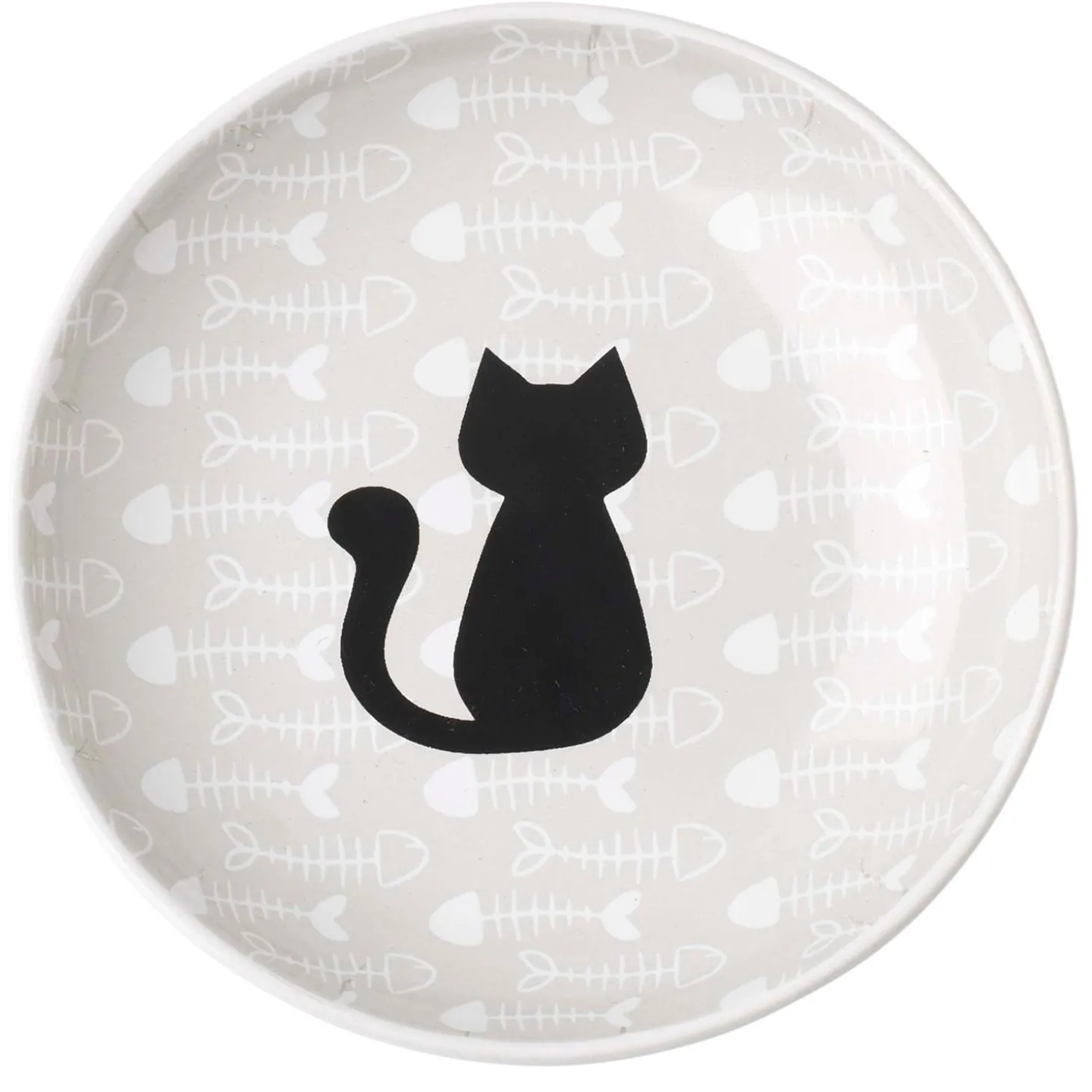 Fishbone Kitty Design Stoneware Taupe Cat Bowl