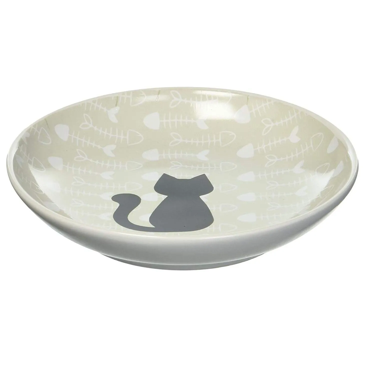 Fishbone Kitty Design Stoneware Taupe Cat Bowl