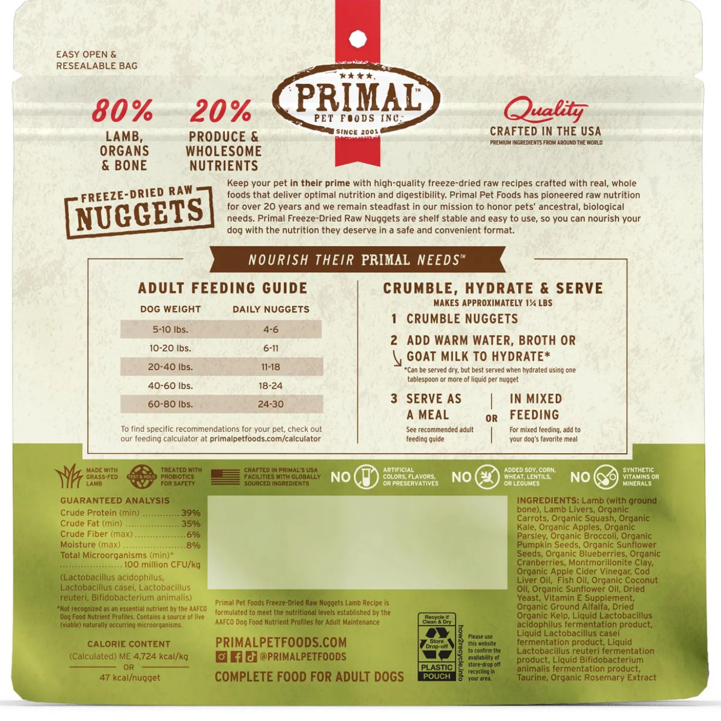 Freeze-Dried Raw Nuggets Lamb Recipe Adult Dog Food